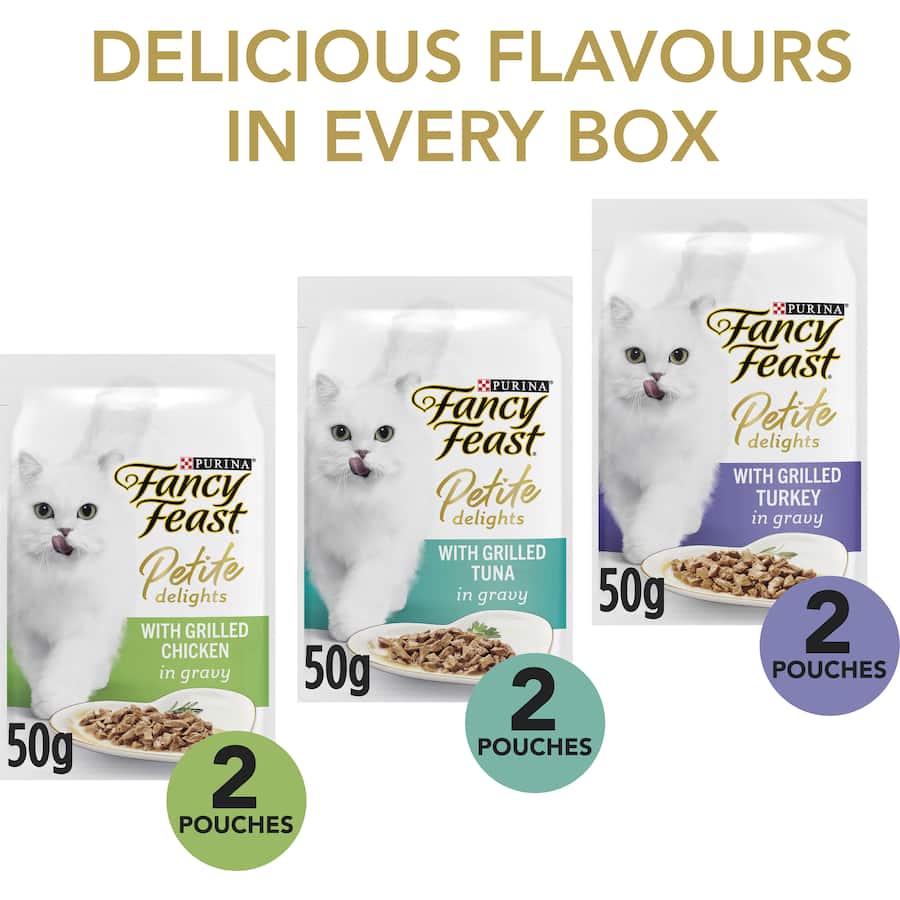 Fancy Feast Petite Delights Wet Cat Food Chicken Tuna & Turkey Pouch 6x50g