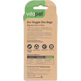 Vitapet Eco Pet Waste Bags: biodegradable, compostable, leak-proof bags made from 30% corn starch for eco-friendly pet waste disposal.
