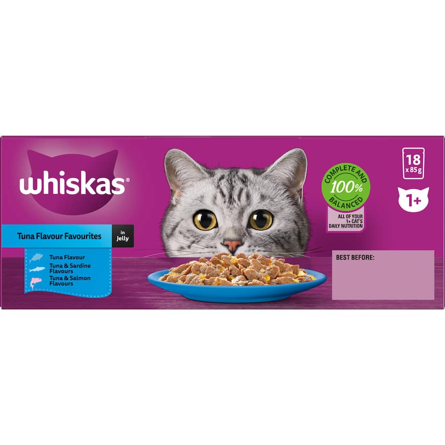 Whiskas Wet Cat Food Tuna Favourites Jelly Pouch 18x85g