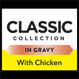Delicious chicken chunks in gravy for cats, providing essential nutrients and irresistible taste for a delightful mealtime.