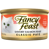 Gourmet wet cat food featuring real salmon, finely ground pâté, rich in protein and essential nutrients for adult cats.