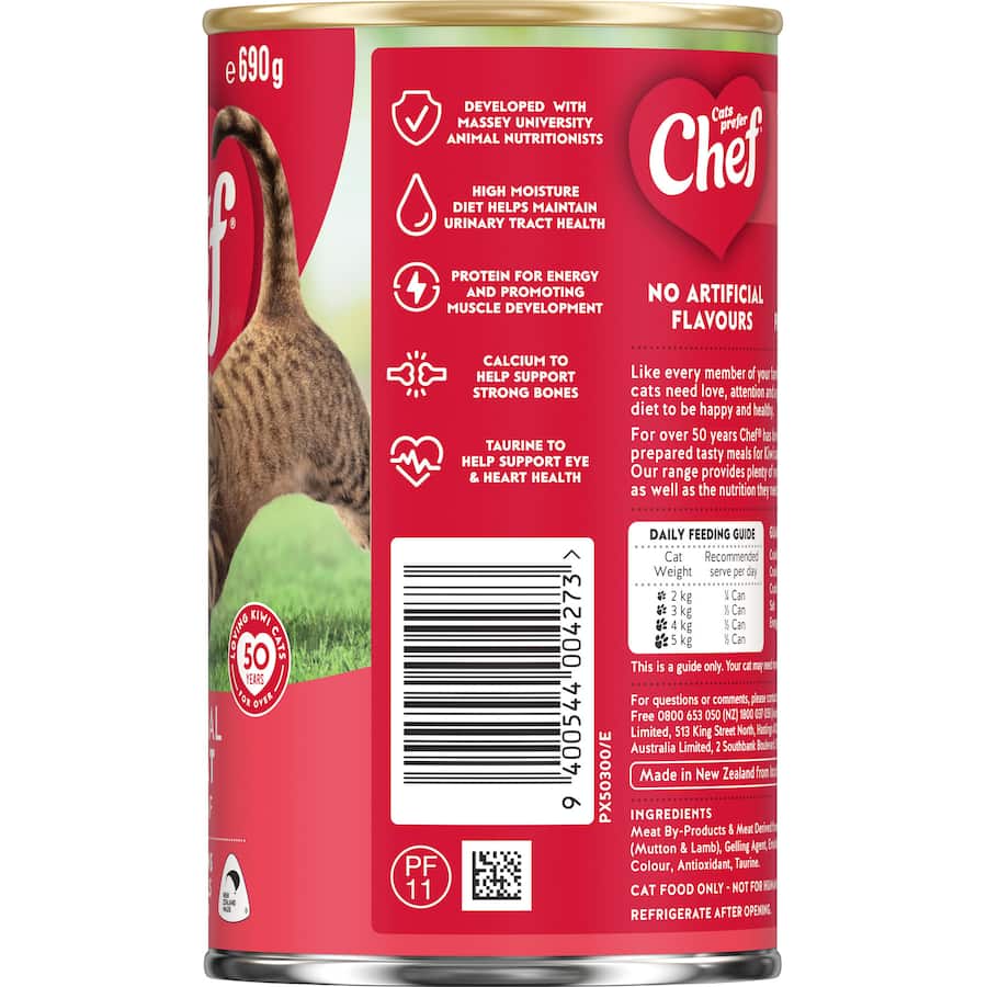 Chef Classic Wet Cat Food Traditional Jellimeat features a classic loaf packed with protein, vitamins, and no preservatives.