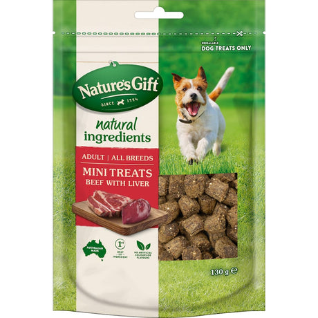Soft, chewy beef liver mini bites for dogs, made with Australian beef and enriched with vitamins for healthy, delicious treats.