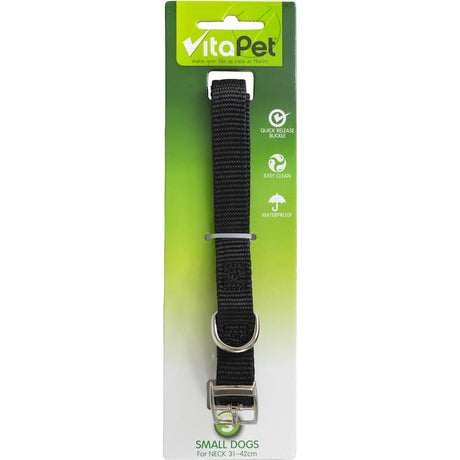 Lightweight and adjustable nylon dog collar for small dogs, available in various colors, ensuring comfort and safety.