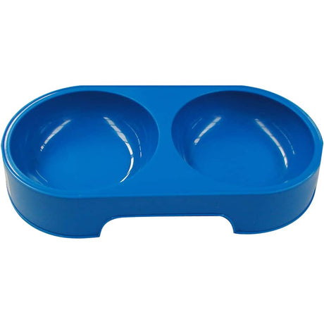 Small twin plastic feeding bowl for pets, featuring a non-slip base and easy-clean design for convenient mealtime.