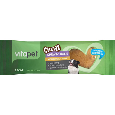 Vitapet Chewz Dog Treats: Chewing bone with chicken paste for medium to large dogs, promoting dental health and enjoyment.