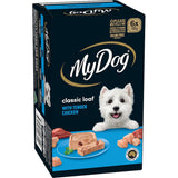 Six 100g trays of My Dog Wet Dog Food Chicken Supreme, featuring tender chicken in gravy, grain-free and enriched with vitamins.