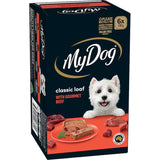 Gourmet dog food with tender beef loaf, grain-free, no preservatives, and packed with essential vitamins for a balanced meal.