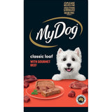 Gourmet wet dog food featuring beef meaty loaf, grain-free, premium Australian meat, and essential nutrients in 6 x 100g trays.