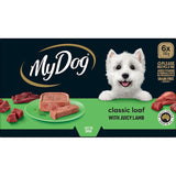 Wet dog food featuring tender Australian lamb in a classic meaty loaf, packaged in 6 x 100g trays for balanced nutrition.