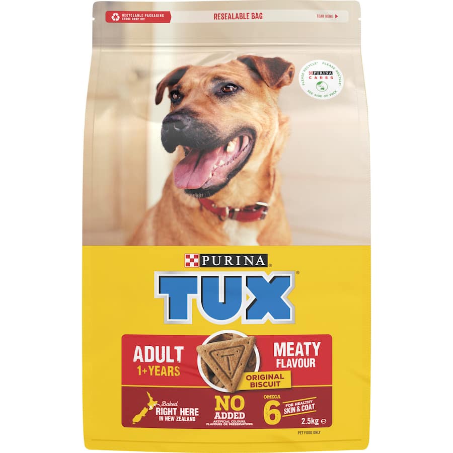 Premium dry dog food with meaty flavor, high-quality protein, vitamins, and minerals for overall canine health.