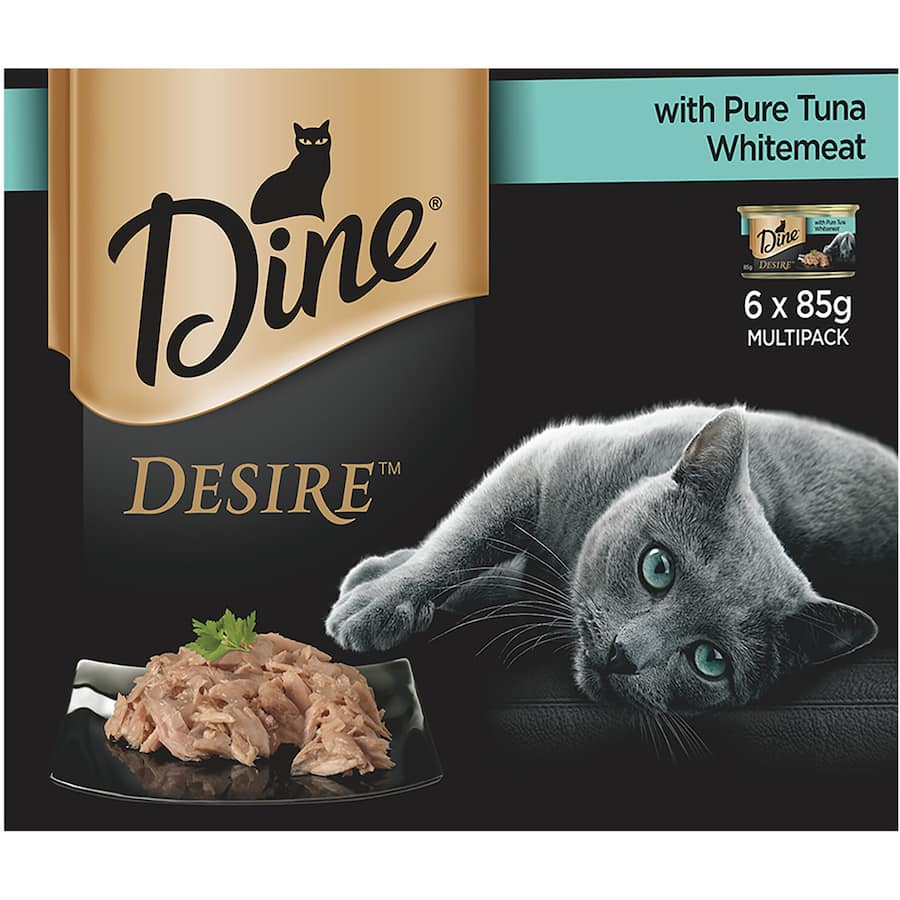 Dine Desire Wet Cat Food Pure Tuna Whitemeat Tins 6x85g
