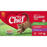 Chef Classic Wet Cat Food Loaf Mixed Selection with three meaty flavors in easy-to-serve pouches for a balanced, nutritious meal.