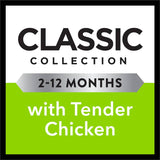 Dine Classic Kitten Wet Cat Food features tender chicken chunks, enriched with vitamins for healthy growth in kittens.
