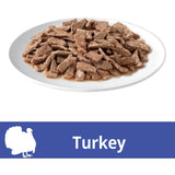 Tender turkey slices in rich gravy, perfect gourmet wet cat food for a balanced diet and feline indulgence.