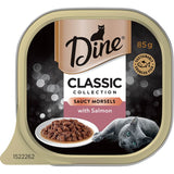 Tender salmon morsels in savory sauce, expertly crafted for a nutritious and delightful cat dining experience.