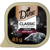Gourmet wet cat food loaf with beef, enriched with real meat, vitamins, and minerals for adult cats' health and satisfaction.
