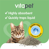 Vitapet Purrfit Lavender Cat Litter features clumping formula, odour control, natural ingredients, and a pleasant lavender scent.