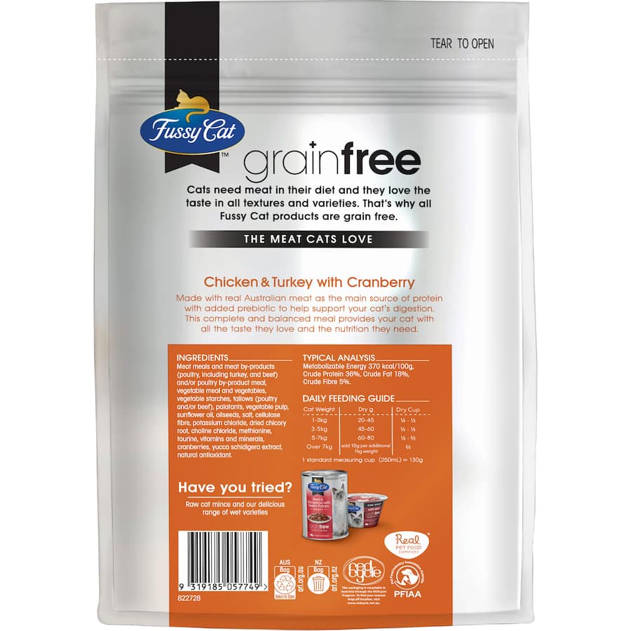 Fussy Cat Grain Free Dry Cat Food Chicken, Turkey, Cranberry Bag 500g