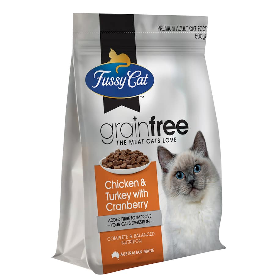 Fussy Cat Grain Free Dry Cat Food Chicken, Turkey, Cranberry Bag 500g
