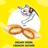 Temptations Cat Treats in Chicken, Catnip & Cheddar flavor, featuring a crunchy exterior and soft center, perfect for pampering cats.