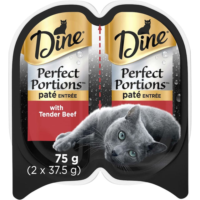Gourmet wet cat food pate with tender beef, premium quality, grain-free, and conveniently portioned for fresh meals.