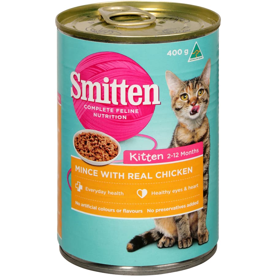 Smitten Kitten Chicken Mince wet cat food offers nutritious, tasty meals with essential vitamins for healthy cats.