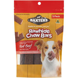 Baxters Dog Treats Beef Rawhide Chew Bars, made from real beef, promoting dental health and satisfying natural chewing instincts.