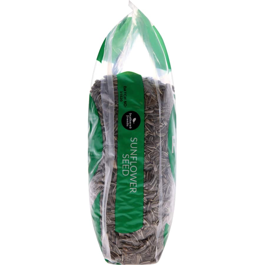 Premium grey stripe sunflower seeds for healthy backyard birds, attracting finches, chickadees, and cardinals.