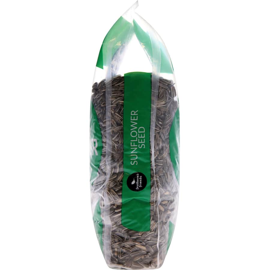 Premium grey stripe sunflower seeds for healthy, vibrant backyard birds like finches and cardinals. Perfect for bird feeders.