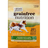 Grain-free dry dog food featuring chicken and lamb, enriched with vitamins, minerals, and fiber for optimal health.