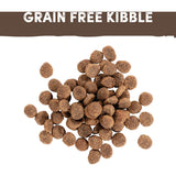 Grain-free dry dog food featuring chicken and lamb, enriched with vitamins, fiber, and essential nutrients for healthy digestion.