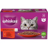 Whiskas Wet Cat Food Beef Favourites In Gravy Pouch 18x85g