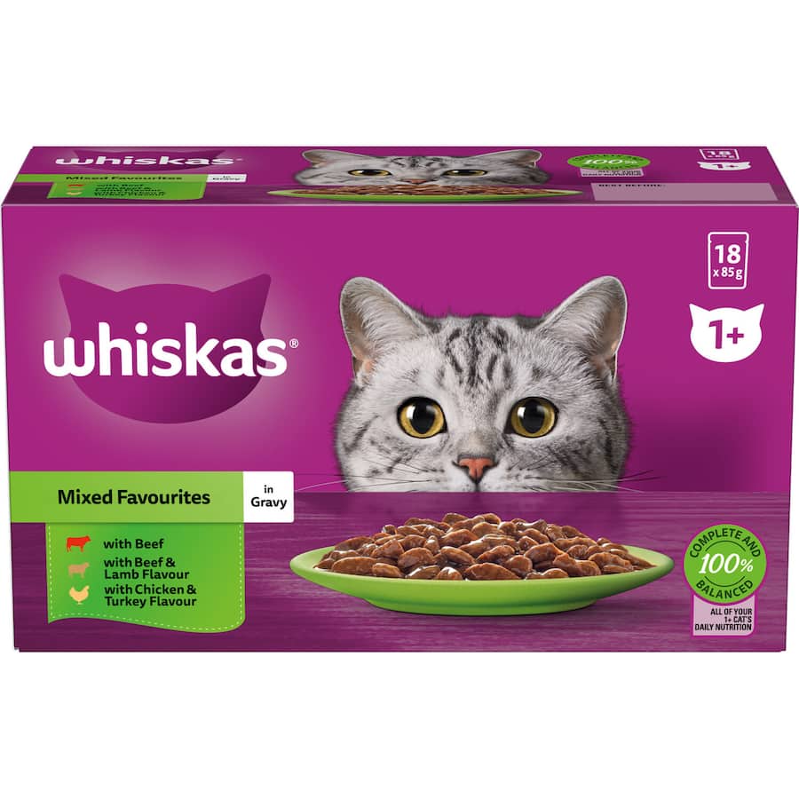 Whiskas Wet Cat Food Mixed Favourites In Gravy Pouch 18x85g