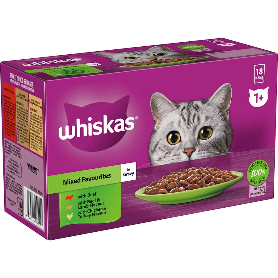 Whiskas Wet Cat Food Mixed Favourites In Gravy Pouch 18x85g