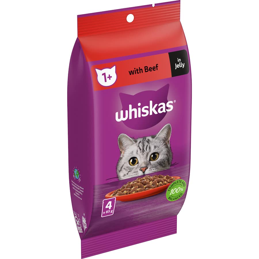 Whiskas Wet Cat Food Beef In Jelly Pouch 4x85g