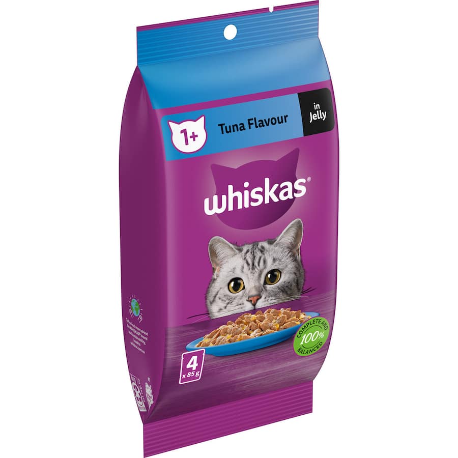 Whiskas Wet Cat Food Tuna Favourites in jelly offers high-quality tuna, essential nutrition, and hydration for cats 1 year and older.