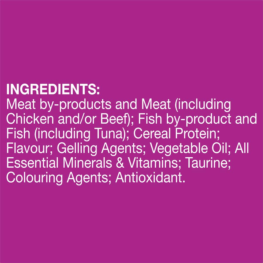 Whiskas Wet Cat Food Tuna Favourites in Jelly, featuring high-quality tuna and nutritious ingredients for happy, healthy cats.