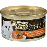 Gourmet chicken pâté with a hidden gravy center, providing a nutritious and delicious meal for adult cats.