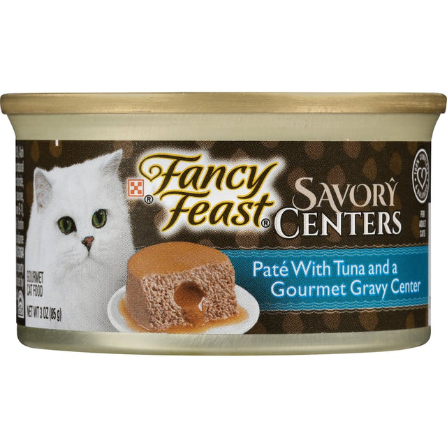 Gourmet tuna pâté wet cat food with a savory gravy center, packed with essential nutrients for your cat's health.