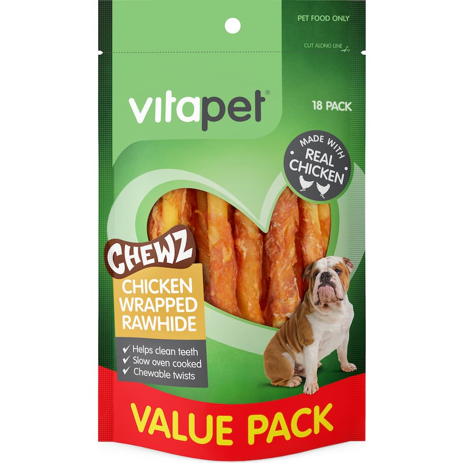Vitapet Chewz Dog Treats Rawhidechicken Wrap Pouch 18pack