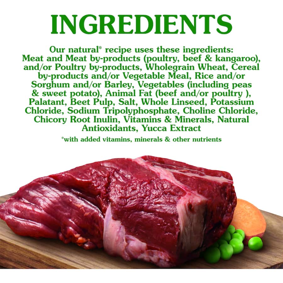 Premium dry dog food featuring kangaroo protein, whole grains, and vegetable protein for healthy digestion and muscle support.