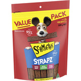 Schmackos Dog Treats Strapz Variety Pack with beef, liver, and chicken; 500g of tasty, 95% fat-free dog treats.