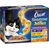 Flavorful wet cat food featuring tender meat in jelly, enriched with vitamins, minerals, and Omega 6 for a healthy meal.