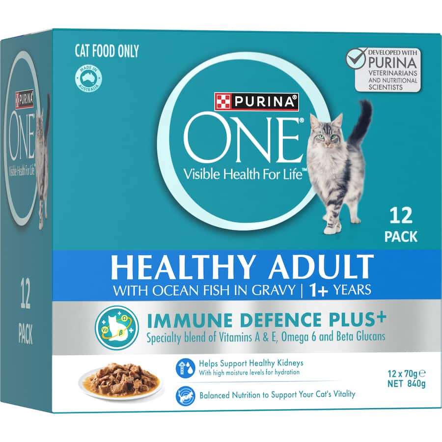 Purina One Wet Cat Food Ocean Fish: nutritious, flavorful meals with real fish, vitamins, and immune support for healthy cats.