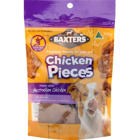 Baxters Dog Treats Chicken Pieces: Grain-free chicken bites perfect for rewarding your dog with a healthy, tasty snack.