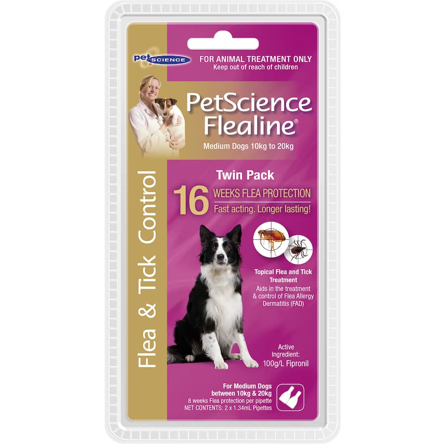 Pet Science Flealine medium dog flea treatment, fast-acting, water-fast, 8 weeks protection against fleas and ticks.