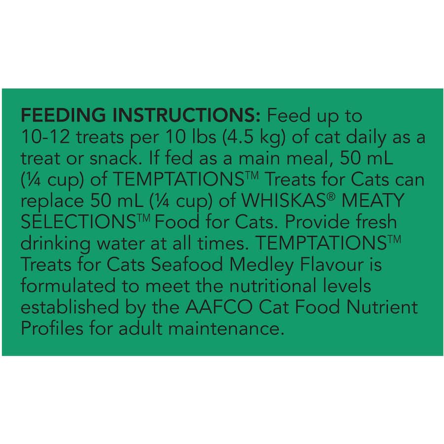 Crunchy seafood medley cat treats with a soft center, low-calorie, and resealable for ultimate freshness.