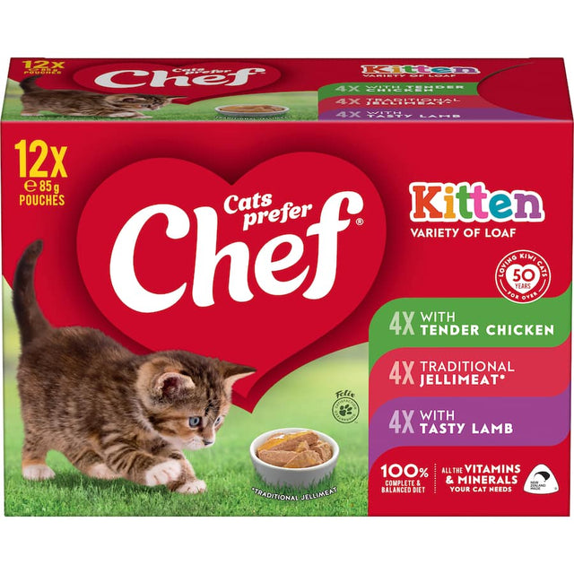 Gourmet wet cat food variety pack for kittens with chicken, lamb, and jellimeat, ensuring balanced nutrition and taste.