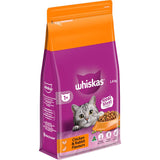 Whiskas Dry Cat Food with Chicken & Rabbit offers complete nutrition for adult cats, promoting health and vitality.
